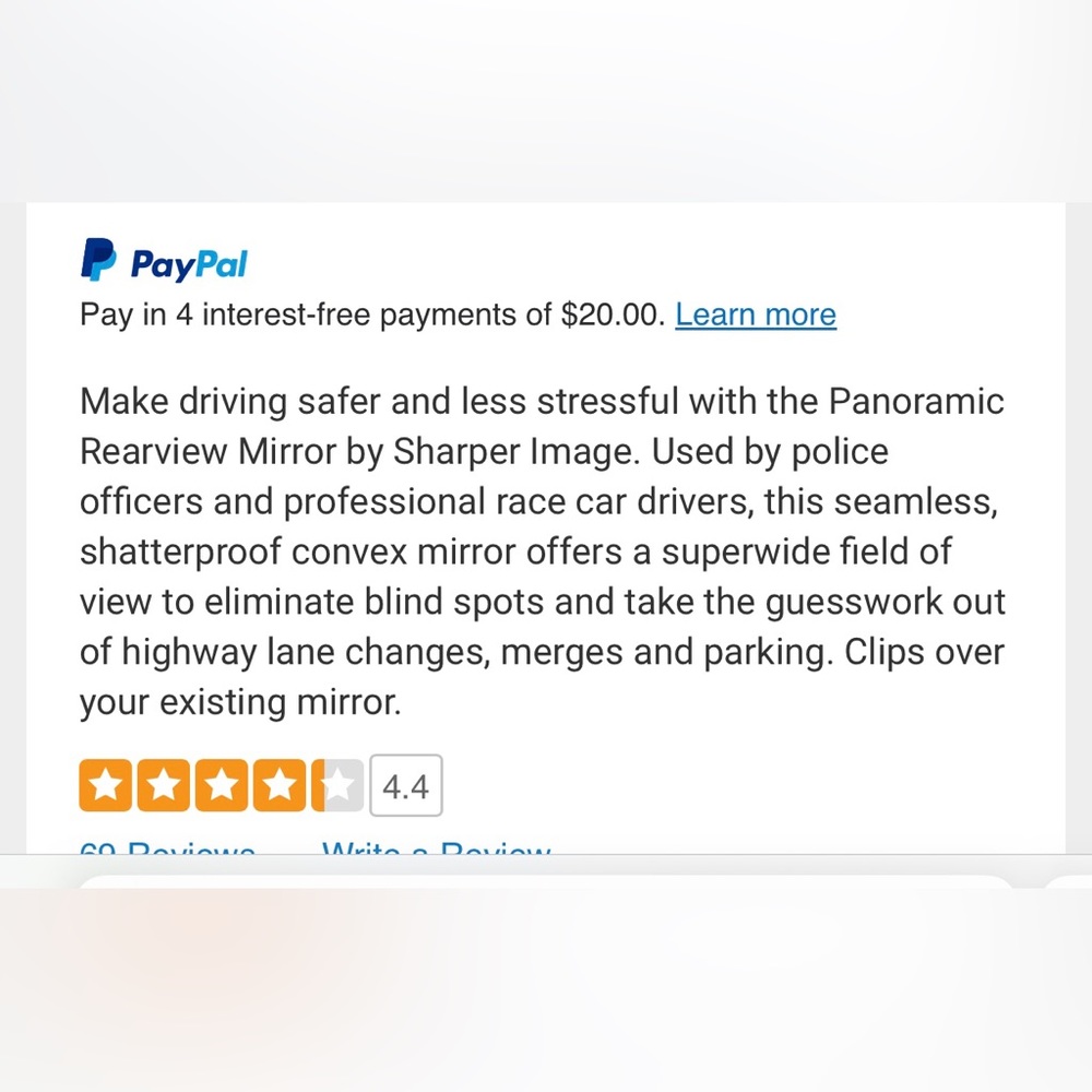 Panoramic Rearview Mirror by Sharper Image - Picture 3 of 3